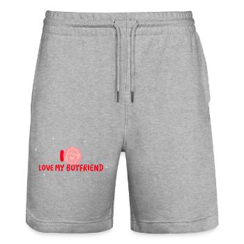 I LOVE MY BOYFRIEND - Stanley/Stella Unisex Bio Joggingshorts Trainer  - Grau meliert - Vorne - Nik (191cm) & Marisol (170cm)