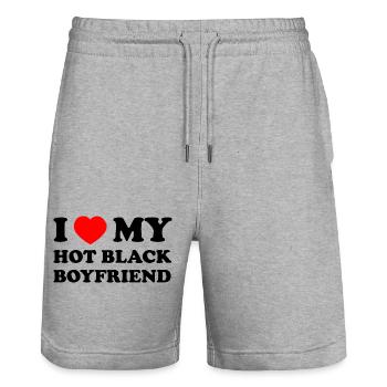 J’aime mon petit ami noir chaud - Short de jogging bio TRAINER Stanley/Stella unisexe - gris chiné - Devant - Nik (191cm) & Marisol (170cm)