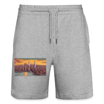 New York City - Pixel Art - Short de jogging bio TRAINER Stanley/Stella unisexe - gris chiné - Devant - Nik (191cm) & Marisol (170cm)