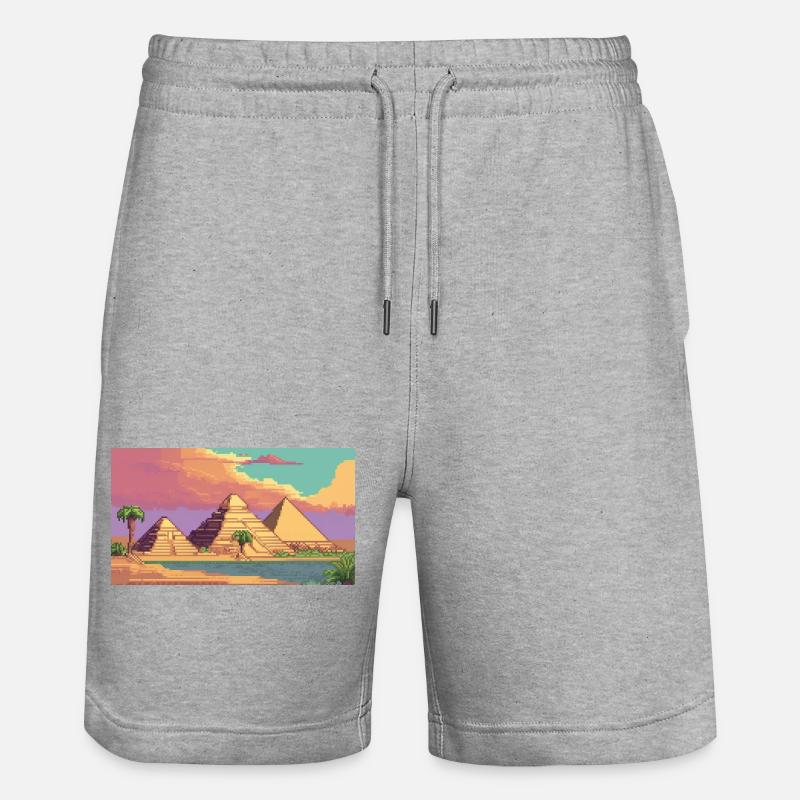 Gizeh, Ägypten - Pixel Art - Stanley/Stella Unisex Bio Joggingshorts Trainer  - Grau meliert