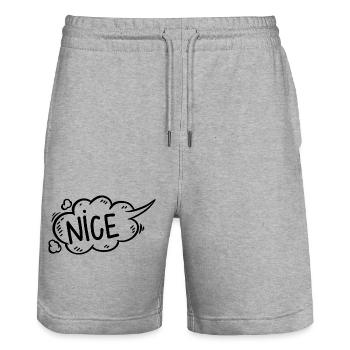 Speech bubble nice comic - Stanley/Stella Trainer Unisex Organic Jogging Shorts - heather grey - Front - Nik (191cm) & Marisol (170cm)