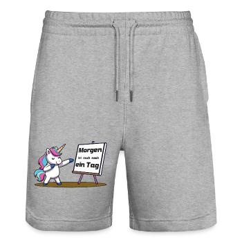 Morgen ist auch noch ein Tag - Stanley/Stella Unisex Bio Joggingshorts Trainer  - Grau meliert - Vorne - Nik (191cm) & Marisol (170cm)