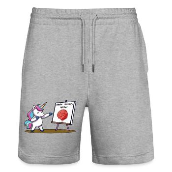 Mehr Hirn bitte - Stanley/Stella Unisex Bio Joggingshorts Trainer  - Grau meliert - Vorne - Nik (191cm) & Marisol (170cm)
