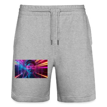 Neon Dream - Futuristisches Porträt - Stanley/Stella Unisex Bio Joggingshorts Trainer  - Grau meliert - Vorne - Nik (191cm) & Marisol (170cm)
