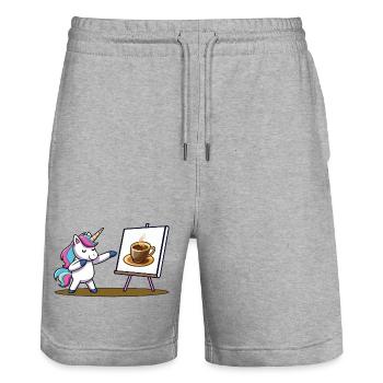 Kaffee - Einhorn - Stanley/Stella Unisex Bio Joggingshorts Trainer  - Grau meliert - Vorne - Nik (191cm) & Marisol (170cm)