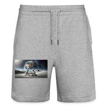 extraterrestre gris à la surface de la lune – dîner - Short de jogging bio TRAINER Stanley/Stella unisexe - gris chiné - Devant - Nik (191cm) & Marisol (170cm)