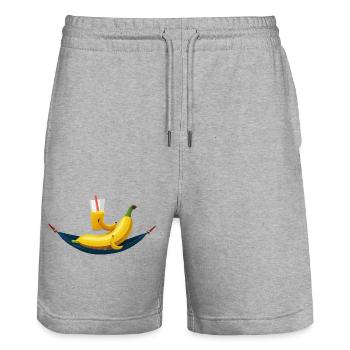 Hamac banane - Short de jogging bio TRAINER Stanley/Stella unisexe - gris chiné - Devant - Nik (191cm) & Marisol (170cm)