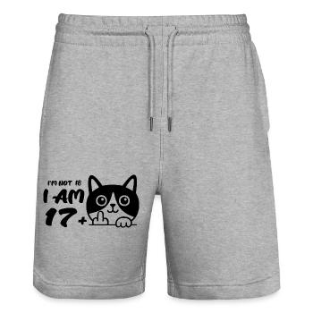 I'm Not 18, I Am 17 Plus 1 Middle Finger Cat Flip - Stanley/Stella Trainer Unisex Organic Jogging Shorts - heather grey - Front - Nik (191cm) & Marisol (170cm)