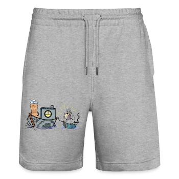 Bateau de voyage d’aventure Peanut Sailor Plague Rat - Short de jogging bio TRAINER Stanley/Stella unisexe - gris chiné - Devant - Nik (191cm) & Marisol (170cm)