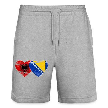 Albanie Bosnie Drapeau Coeur - Short de jogging bio TRAINER Stanley/Stella unisexe - gris chiné - Devant - Nik (191cm) & Marisol (170cm)