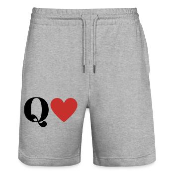 Lettre q cœur rouge - Short de jogging bio TRAINER Stanley/Stella unisexe - gris chiné - Devant - Nik (191cm) & Marisol (170cm)