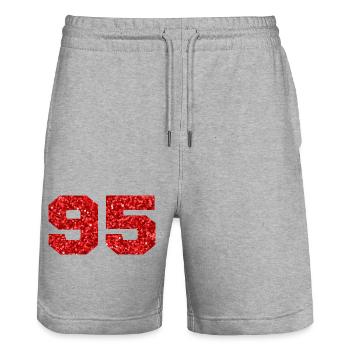 Number 95 Red Glitter - 95th Anniversary - Stanley/Stella Trainer Unisex Organic Jogging Shorts - heather grey - Front - Nik (191cm) & Marisol (170cm)