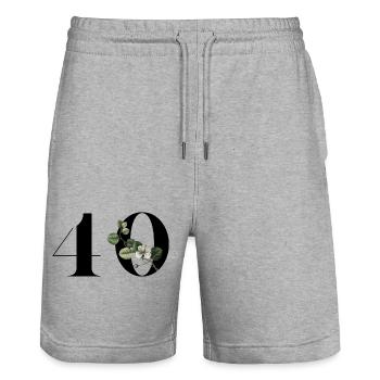 Number 40 Green Floral - 40th Floral Birthday - Stanley/Stella Trainer Unisex Organic Jogging Shorts - heather grey - Front - Nik (191cm) & Marisol (170cm)