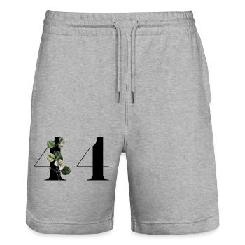 Nummer 44 Grüne Blumen - 44. Blumengeburtstag - Stanley/Stella Unisex Bio Joggingshorts Trainer  - Grau meliert - Vorne - Nik (191cm) & Marisol (170cm)
