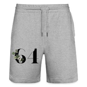 Numéro 64 floral vert - 64e anniversaire floral - Short de jogging bio TRAINER Stanley/Stella unisexe - gris chiné - Devant - Nik (191cm) & Marisol (170cm)