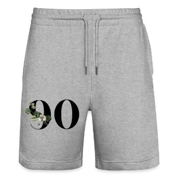 Number 90 Floral Green - 90th Floral Birthday - Stanley/Stella Trainer Unisex Organic Jogging Shorts - heather grey - Front - Nik (191cm) & Marisol (170cm)