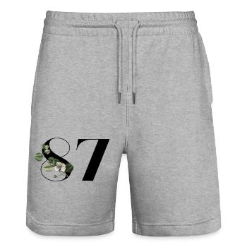 Number 87 Floral Green - 87th Floral Birthday - Stanley/Stella Trainer Unisex Organic Jogging Shorts - heather grey - Front - Nik (191cm) & Marisol (170cm)