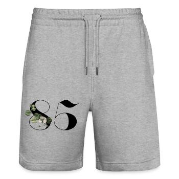 Nummer 85 Blumengrün - 85. Blumengeburtstag - Stanley/Stella Unisex Bio Joggingshorts Trainer  - Grau meliert - Vorne - Nik (191cm) & Marisol (170cm)