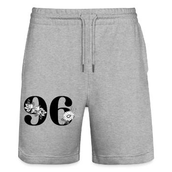 Number 96 Black Floral - 96th Floral Birthday - Stanley/Stella Trainer Unisex Organic Jogging Shorts - heather grey - Front - Nik (191cm) & Marisol (170cm)
