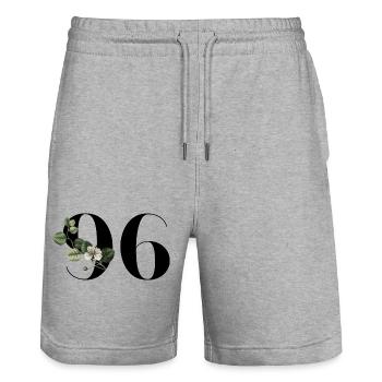 Numéro 96 floral vert - 96e anniversaire floral - Short de jogging bio TRAINER Stanley/Stella unisexe - gris chiné - Devant - Nik (191cm) & Marisol (170cm)
