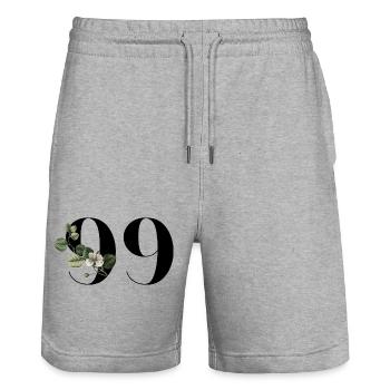 Nummer 99 Blumengrün - 99. Blumengeburtstag - Stanley/Stella Unisex Bio Joggingshorts Trainer  - Grau meliert - Vorne - Nik (191cm) & Marisol (170cm)