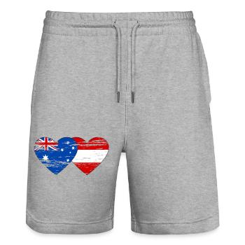 Australia Austria Flag Heart Flag used - Stanley/Stella Trainer Unisex Organic Jogging Shorts - heather grey - Front - Nik (191cm) & Marisol (170cm)