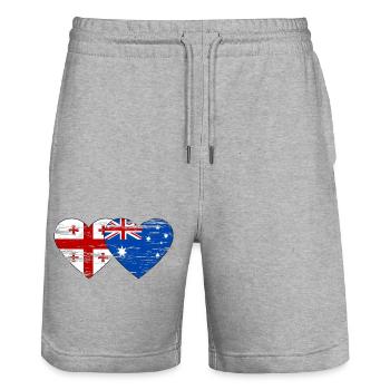 Drapeau de la Géorgie Australie Drapeau en forme de cœur utilisé - Short de jogging bio TRAINER Stanley/Stella unisexe - gris chiné - Devant - Nik (191cm) & Marisol (170cm)