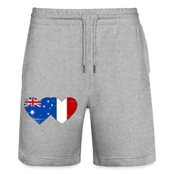 Australien Frankreich Flagge Herz used - Stanley/Stella Unisex Bio Joggingshorts Trainer  - Grau meliert - Vorne - Nik (191cm) & Marisol (170cm)