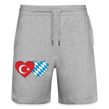 Turkey Bavaria Flag Heart used - Stanley/Stella Trainer Unisex Organic Jogging Shorts - heather grey - Front - Nik (191cm) & Marisol (170cm)
