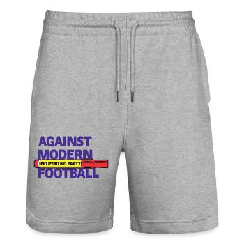 Against Modern Football No Pyro No Party - Stanley/Stella Trainer Unisex Organic Jogging Shorts - heather grey - Front - Nik (191cm) & Marisol (170cm)