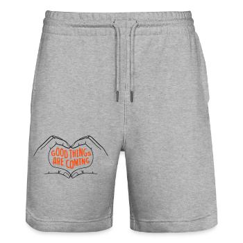Good Things Are Coming - two-tone - Stanley/Stella Trainer Unisex Organic Jogging Shorts - heather grey - Front - Nik (191cm) & Marisol (170cm)
