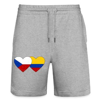 République tchèque Colombie drapeau coeur utilisé - Short de jogging bio TRAINER Stanley/Stella unisexe - gris chiné - Devant - Nik (191cm) & Marisol (170cm)