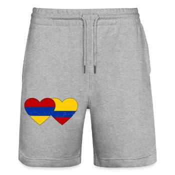 Arménie Colombie Drapeau Coeur Utilisé - Short de jogging bio TRAINER Stanley/Stella unisexe - gris chiné - Devant - Nik (191cm) & Marisol (170cm)