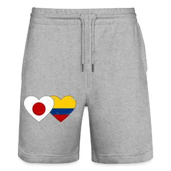 Japon Colombie Drapeau Coeur Utilisé - Short de jogging bio TRAINER Stanley/Stella unisexe - gris chiné - Devant - Nik (191cm) & Marisol (170cm)