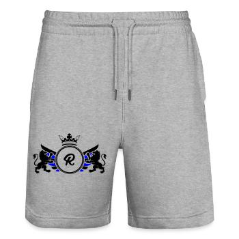 letter R coat of arms - Stanley/Stella Trainer Unisex Organic Jogging Shorts - heather grey - Front - Nik (191cm) & Marisol (170cm)