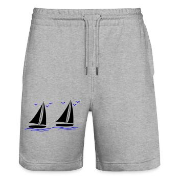 segelboote 02 - Stanley/Stella Unisex Bio Joggingshorts Trainer  - Grau meliert - Vorne - Nik (191cm) & Marisol (170cm)