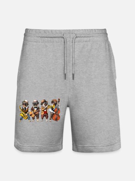 Pug Dog Jazz Musicians - Stanley/Stella Trainer Unisex Organic Jogging Shorts - heather grey