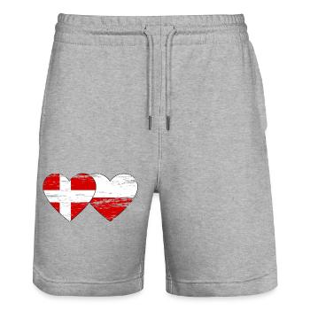 Danemark Pologne drapeau coeur utilisé - Short de jogging bio TRAINER Stanley/Stella unisexe - gris chiné - Devant - Nik (191cm) & Marisol (170cm)