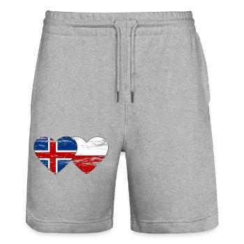 Iceland Poland flag heart used - Stanley/Stella Trainer Unisex Organic Jogging Shorts - heather grey - Front - Nik (191cm) & Marisol (170cm)