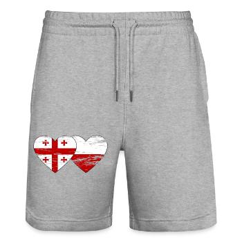 Géorgie Pologne drapeau coeur utilisé - Short de jogging bio TRAINER Stanley/Stella unisexe - gris chiné - Devant - Nik (191cm) & Marisol (170cm)