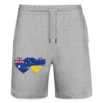 Australien Ukraine Flagge Herz used - Stanley/Stella Unisex Bio Joggingshorts Trainer  - Grau meliert - Vorne - Nik (191cm) & Marisol (170cm)