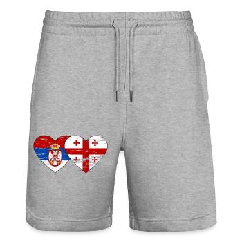 Serbie Géorgie Drapeau Coeur Utilisé - Short de jogging bio TRAINER Stanley/Stella unisexe - gris chiné - Devant - Nik (191cm) & Marisol (170cm)