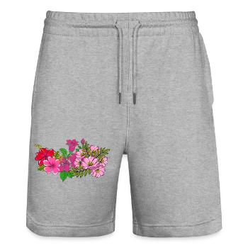 Rosa Wildblumenstrauß - Stanley/Stella Unisex Bio Joggingshorts Trainer  - Grau meliert - Vorne - Nik (191cm) & Marisol (170cm)