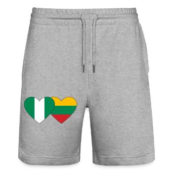 Nigeria Lituanie Drapeau Coeur - Short de jogging bio TRAINER Stanley/Stella unisexe - gris chiné - Devant - Nik (191cm) & Marisol (170cm)