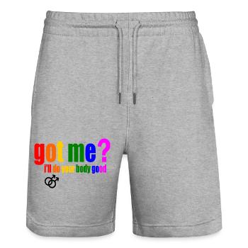 got me? i'll do your body good - Short de jogging bio TRAINER Stanley/Stella unisexe - gris chiné - Devant - Nik (191cm) & Marisol (170cm)