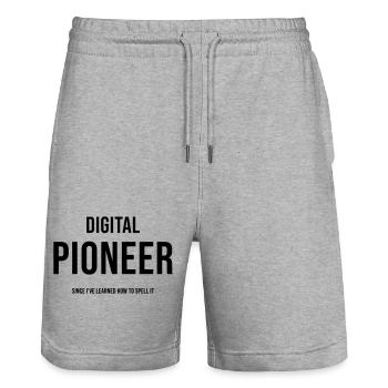 Pionnier du numérique Depuis que j’ai appris à l’épeler - Short de jogging bio TRAINER Stanley/Stella unisexe - gris chiné - Devant - Nik (191cm) & Marisol (170cm)