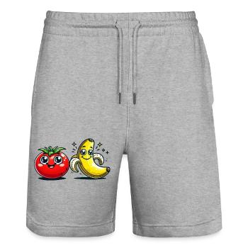 Tomate Banane - Short de jogging bio TRAINER Stanley/Stella unisexe - gris chiné - Devant - Nik (191cm) & Marisol (170cm)