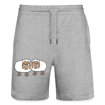2 Schafe Müde Gelangweilt Blick Schäfchen Team Süß - Stanley/Stella Unisex Bio Joggingshorts Trainer  - Grau meliert - Vorne - Nik (191cm) & Marisol (170cm)