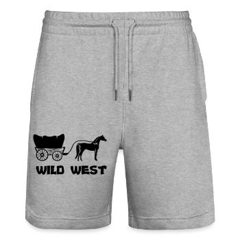 western kutsche wild west - Stanley/Stella Unisex Bio Joggingshorts Trainer  - Grau meliert - Vorne - Nik (191cm) & Marisol (170cm)