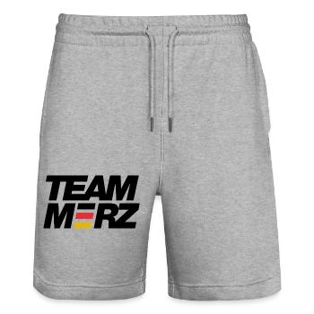 Team Merz - Kanzler - Stanley/Stella Unisex Bio Joggingshorts Trainer  - Grau meliert - Vorne - Nik (191cm) & Marisol (170cm)
